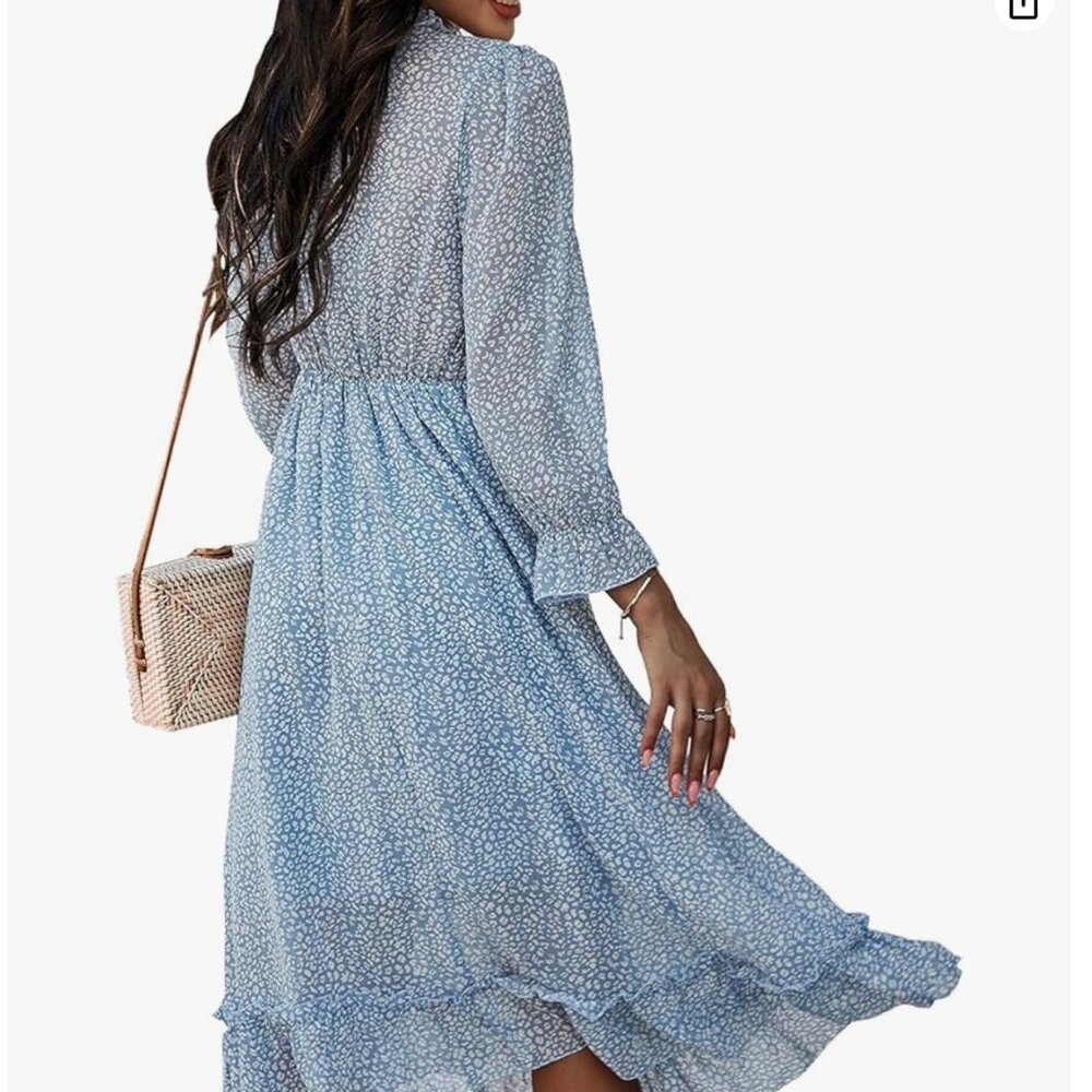 Women’s Autumn Dress Boho Floral Printed Long Sleeve Midi Sun Dress - Picture 2 of 7
